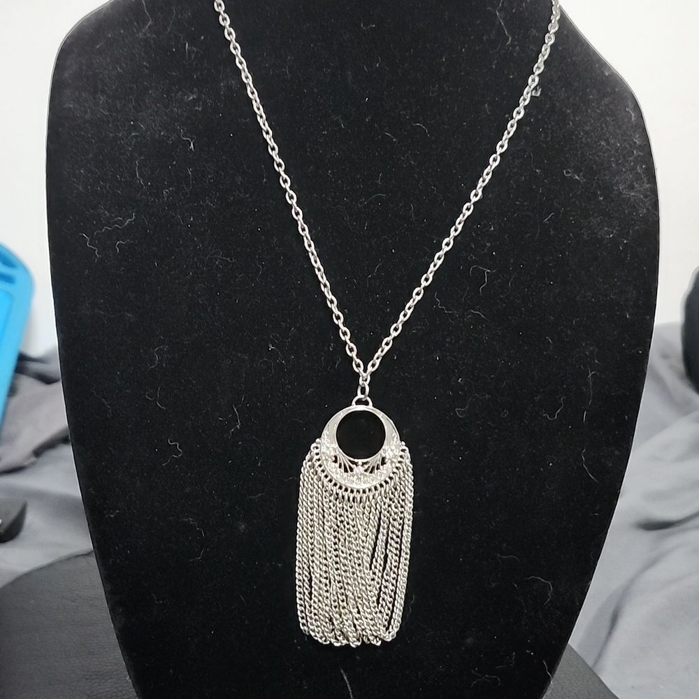 Repurposed Handmade Silver Lunar fringe necklace